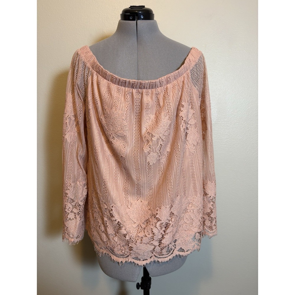 Arizona Jeans Lace Off Shoulder Top Womens XXL Romantic Boho Blush Soft Girl